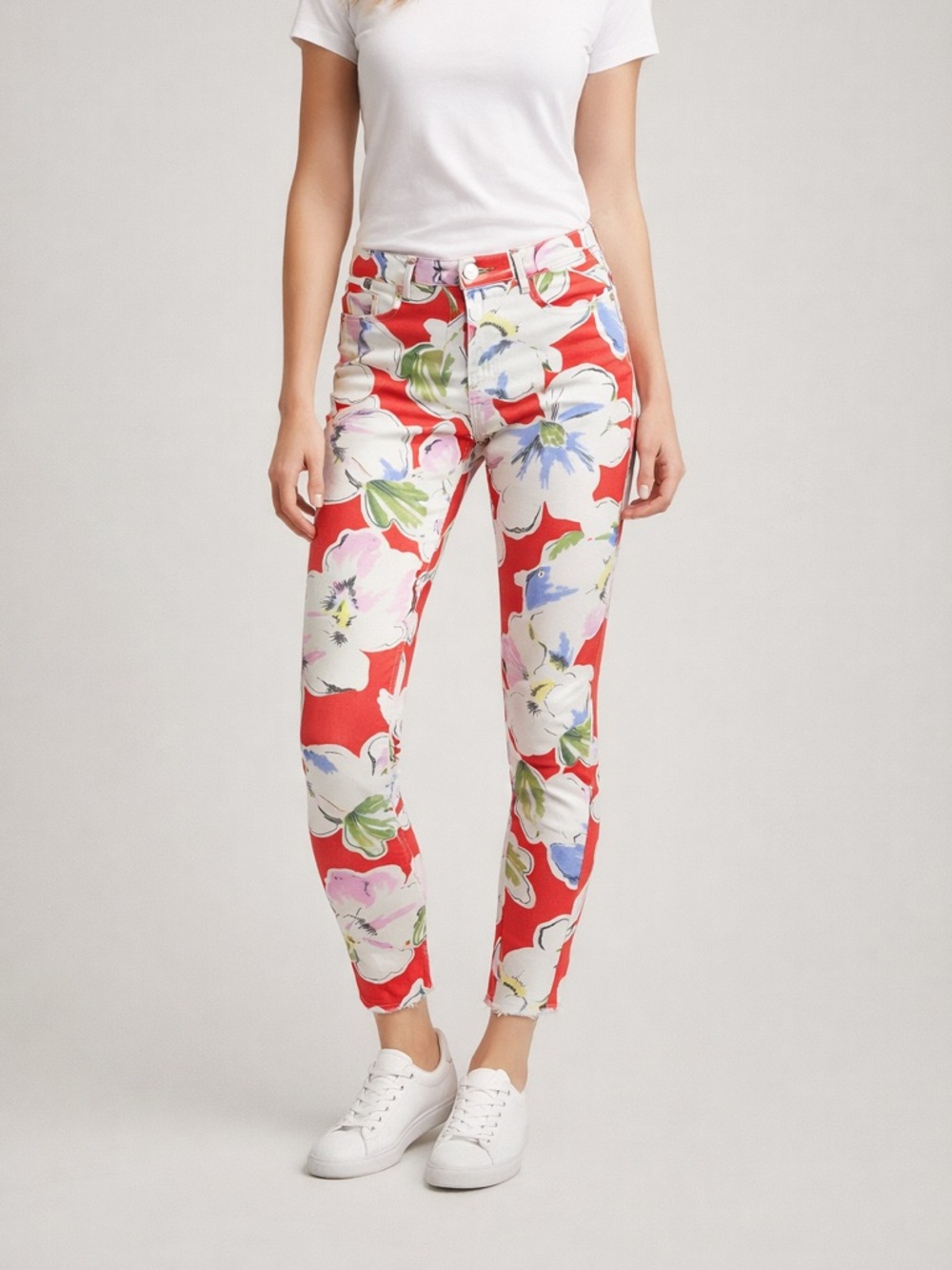 Tyler Boe Floral Print Skinny Jeans Women’s Size 6 Stretch Ankle Raw Hem Boho